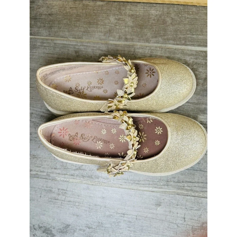 Little Girls Mary Jane Dress Shoes Party Wedding Princess Gold Glitter 11 11c